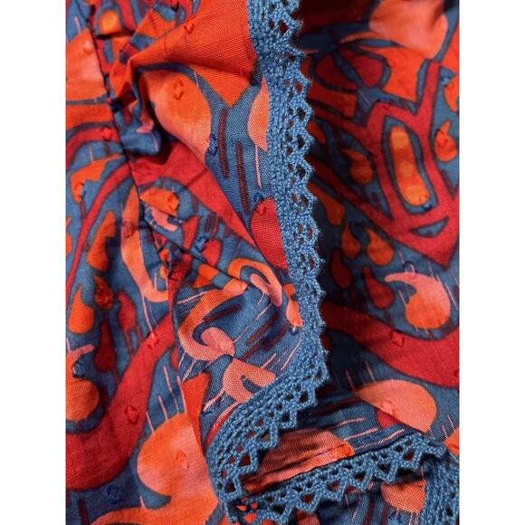 Marc New York Jeans Ruffle Flutter Sleeve Blouse Pink Blue Soft Geo Large L NWT - Picture 10 of 11